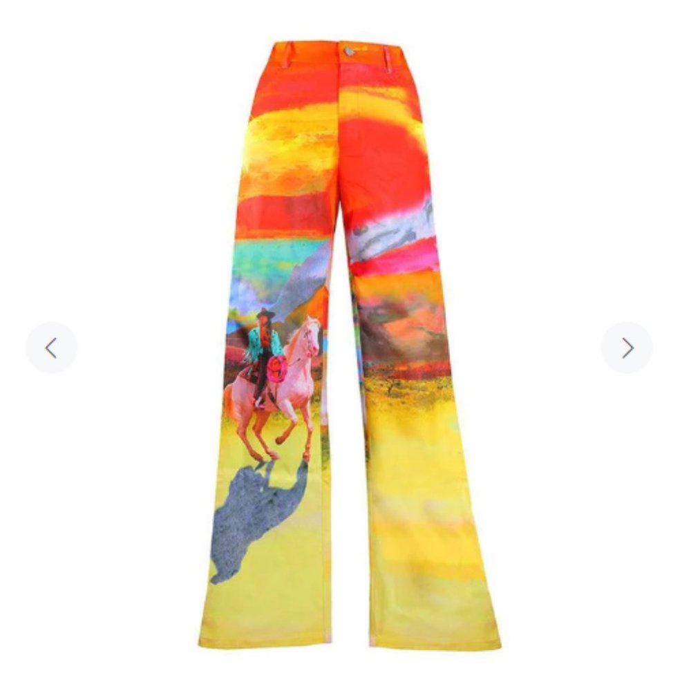 Vibrant Sunrise Print Wide-Leg Trousers - Yellow Multi